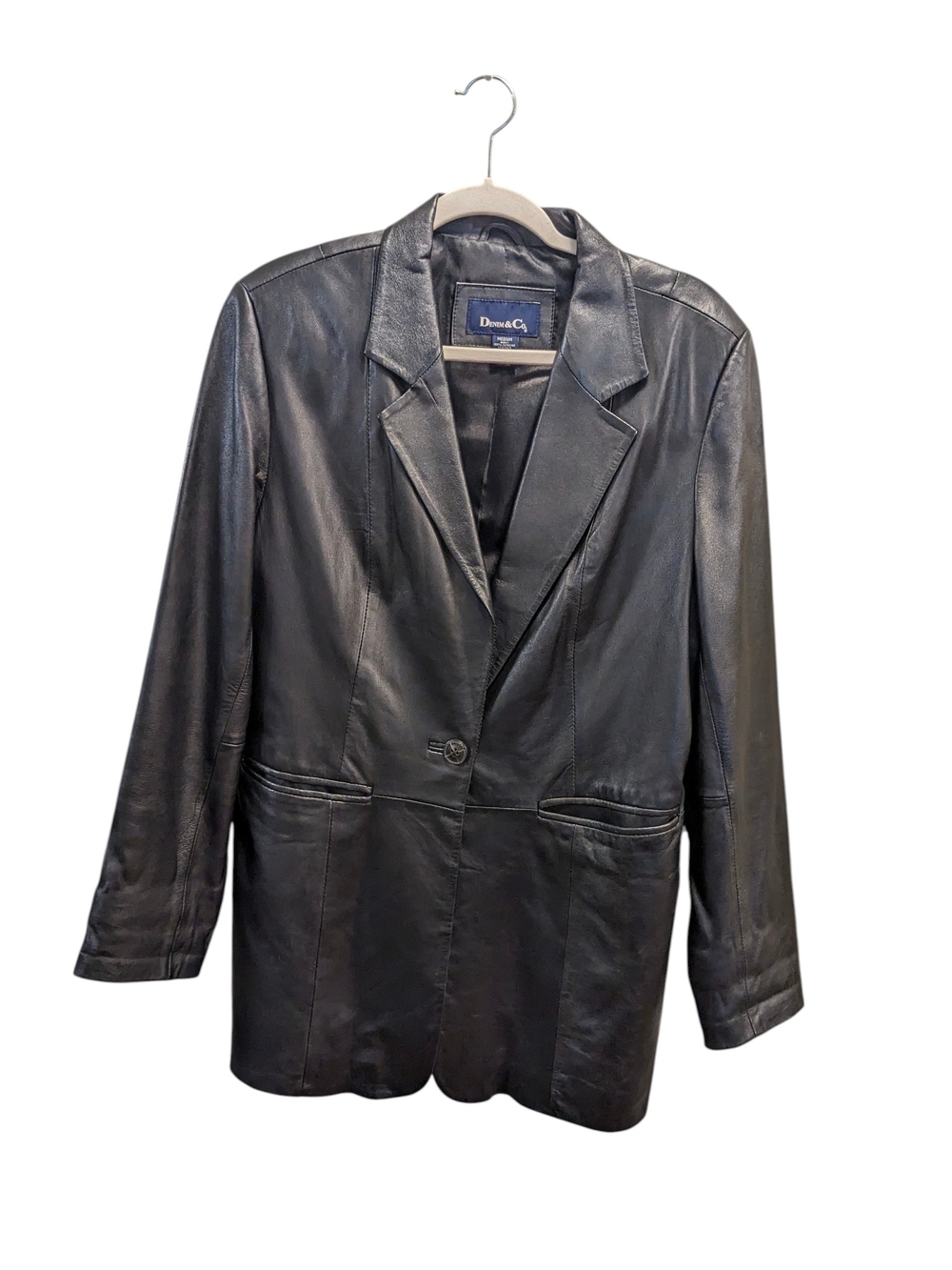Vintage Denim&Co 100% Black Leather Single-Button Blazer -Size Medium